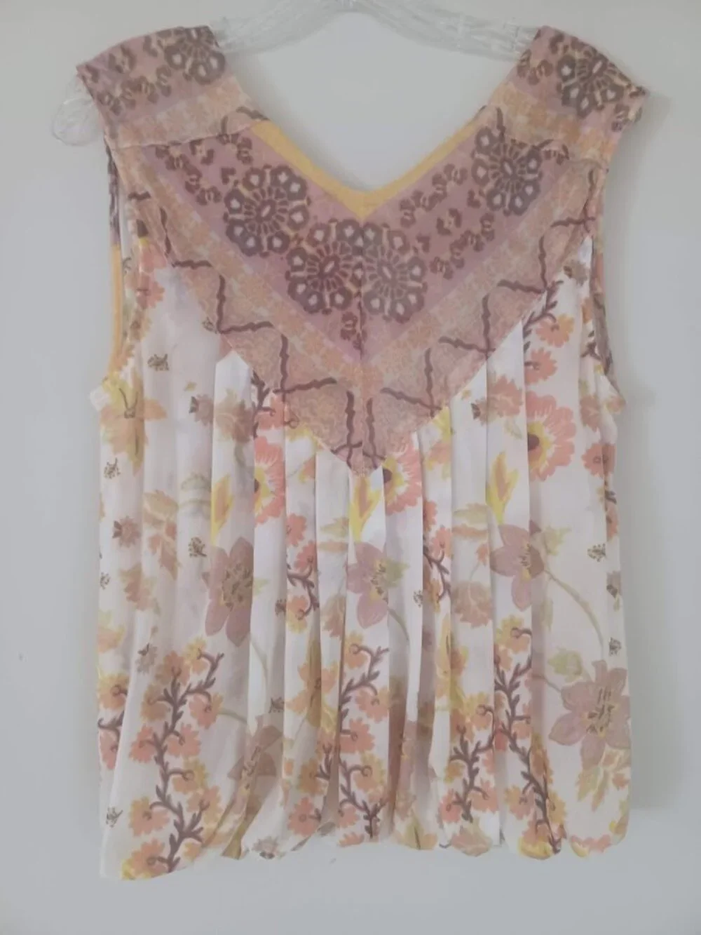 Free People XS Floral Surplice Wrap Tank Top Boho Bubble Hem Sleeveless Blouse